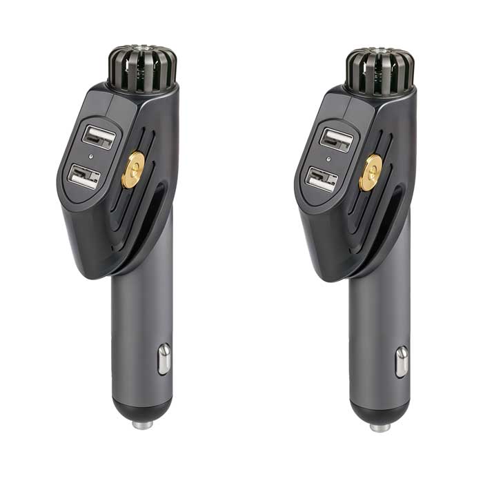 4-in-1 Car Air Purifier Ionizer | Dual USB Charger, Seat Belt Cutter & Window Hammer